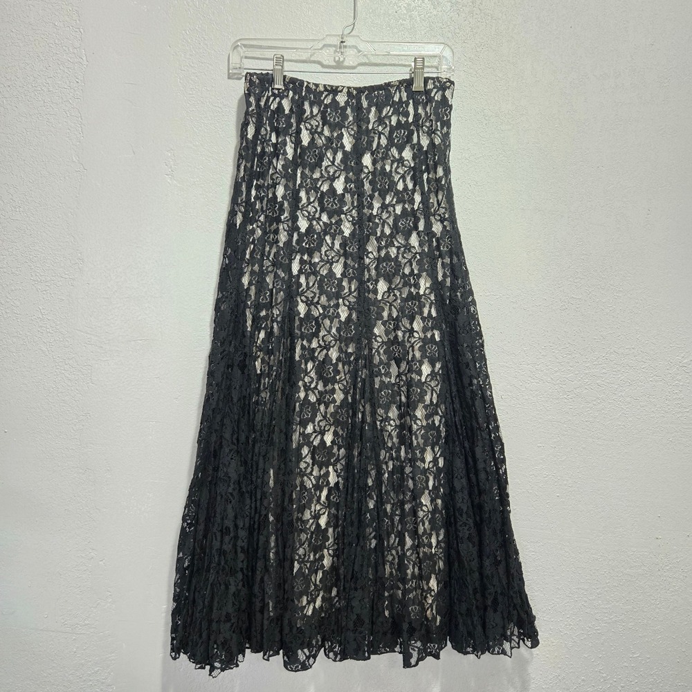 Karen Kane Floral Lace Overlay Maxi Skirt Black Romantic Whimsigoth Small